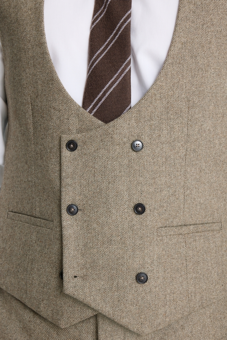 Slim Fit Brown Twill Tweed Waistcoat